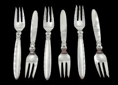 Set of six silver cake forks