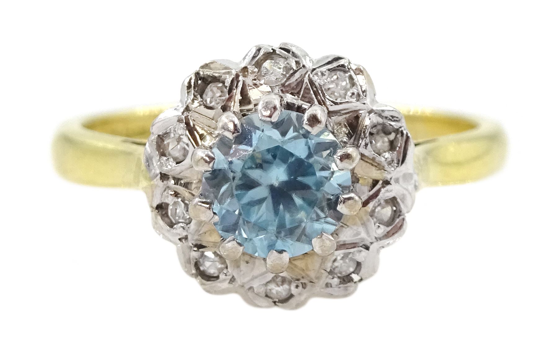 18ct gold aquamarine and diamond cluster ring