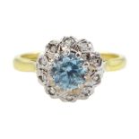 18ct gold aquamarine and diamond cluster ring