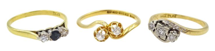 Early 20th century gold two stone diamond crossover ring