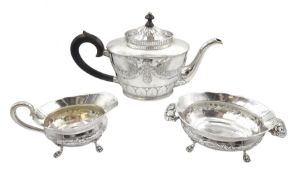 Danish silver teapot embossed swag and leaf decoration by A Steffensen