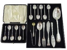 Set of six silver coffee spoons and a collection of Victorian and later silver flatware