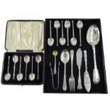 Set of six silver coffee spoons and a collection of Victorian and later silver flatware