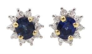 Pair of 14ct white and yellow gold sapphire and diamond cluster stud earrings by Hugh Rice