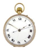 9ct gold open face keyless Swiss lever chronograph pocket watch