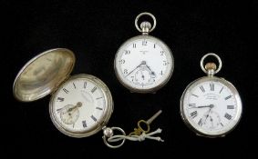 Two silver open face keyless lever pocket watches by Favre-Leuba & Co Zenith and Record James Walker