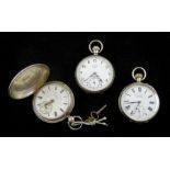 Two silver open face keyless lever pocket watches by Favre-Leuba & Co Zenith and Record James Walker