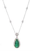 18ct white and yellow gold emerald and diamond necklace