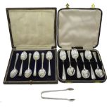 Set of six Victorian teaspoons and matching sugar tongs