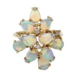 9ct gold opal and diamond stepped design ring
