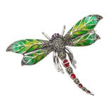 Silver plique-a-jour and marcasite bug pendant/brooch