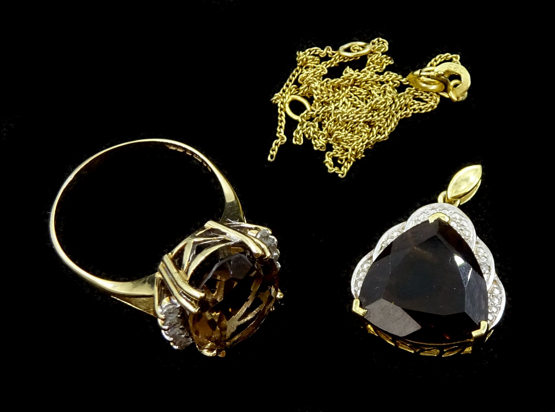 9ct gold smoky quartz and cubic zirconia ring