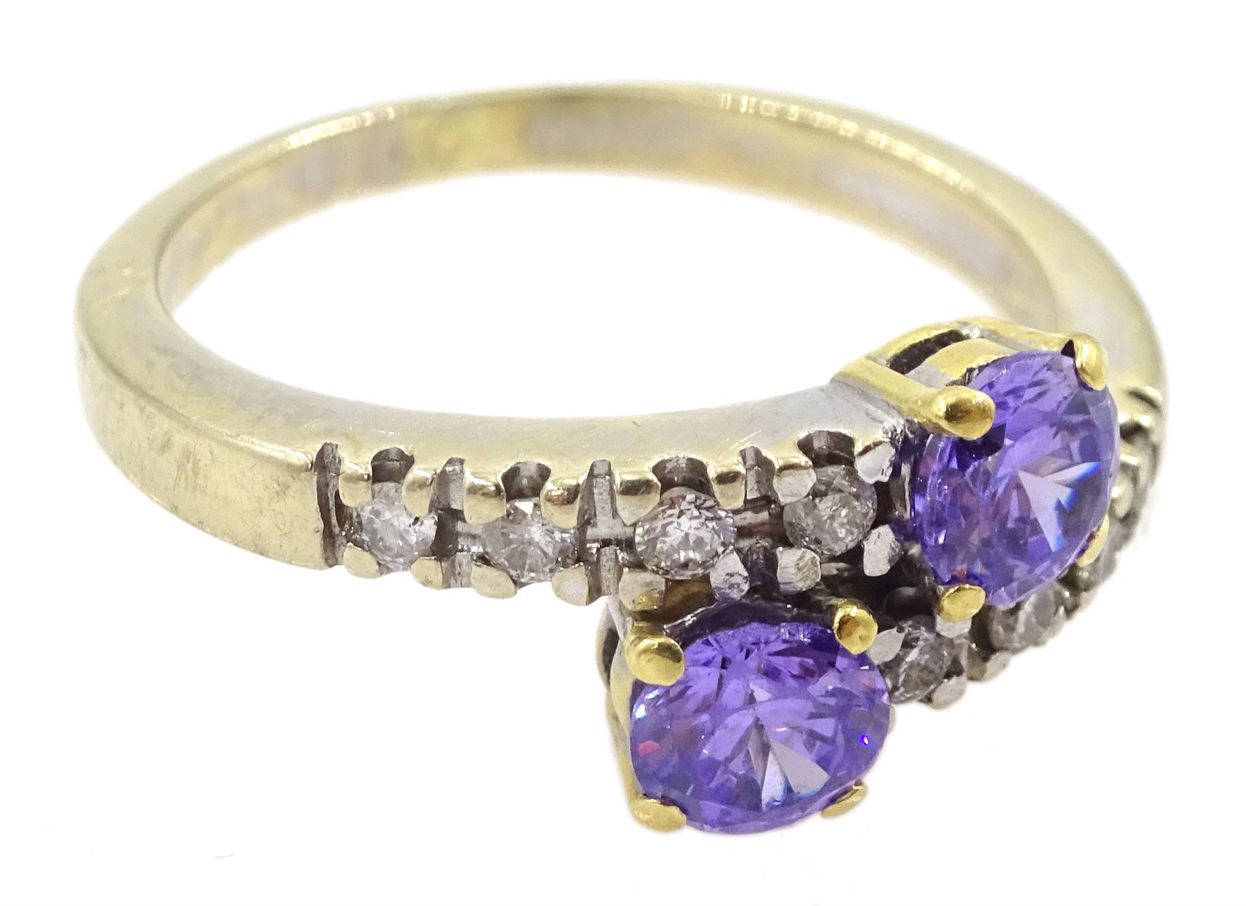 18ct gold amethyst and diamond crossover ring - Image 3 of 4