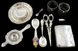 Collection of Danish silverware including tea strainer by Axel V Johansen