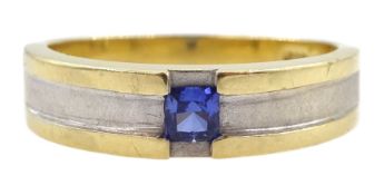 14ct white and yellow gold single stone princess cut sapphire ring