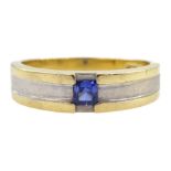 14ct white and yellow gold single stone princess cut sapphire ring