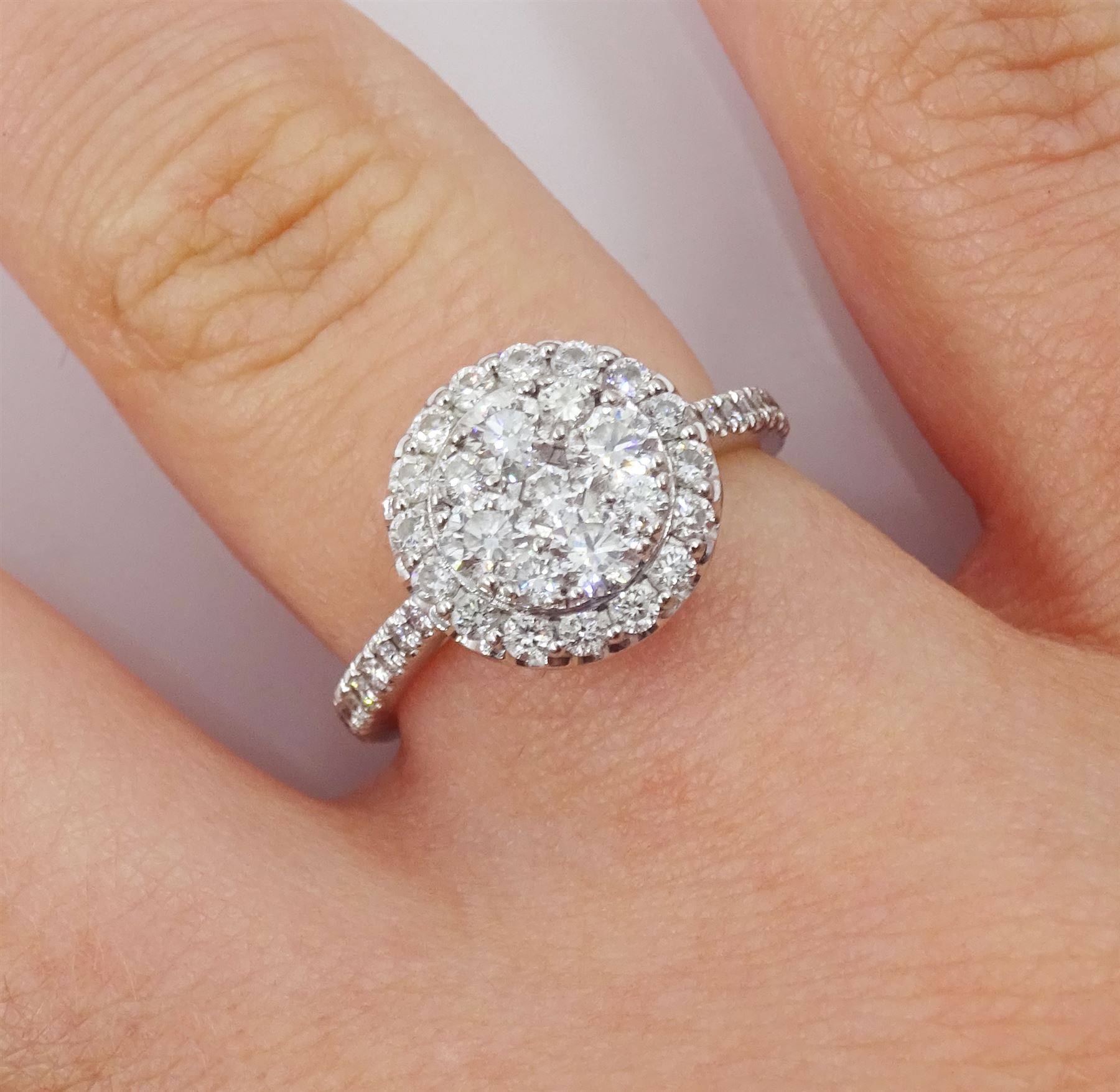 18ct white gold round brilliant cut diamond halo cluster ring by Rox - Image 2 of 4