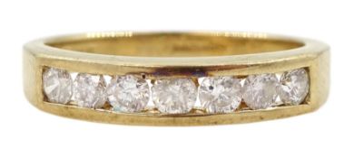 9ct gold round brilliant cut diamond seven stone channel set stone ring