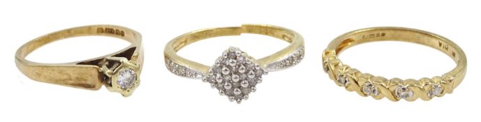 Three 9ct gold diamond set rings