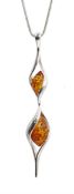 Silver amber pendant necklace