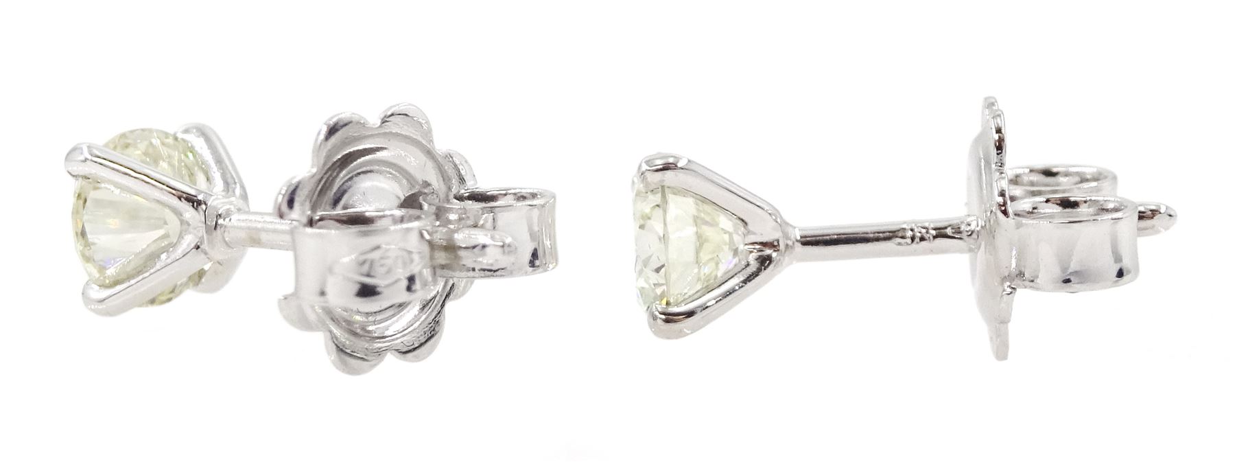 Pair of 18ct white gold round brilliant cut diamond stud earrings - Image 3 of 3