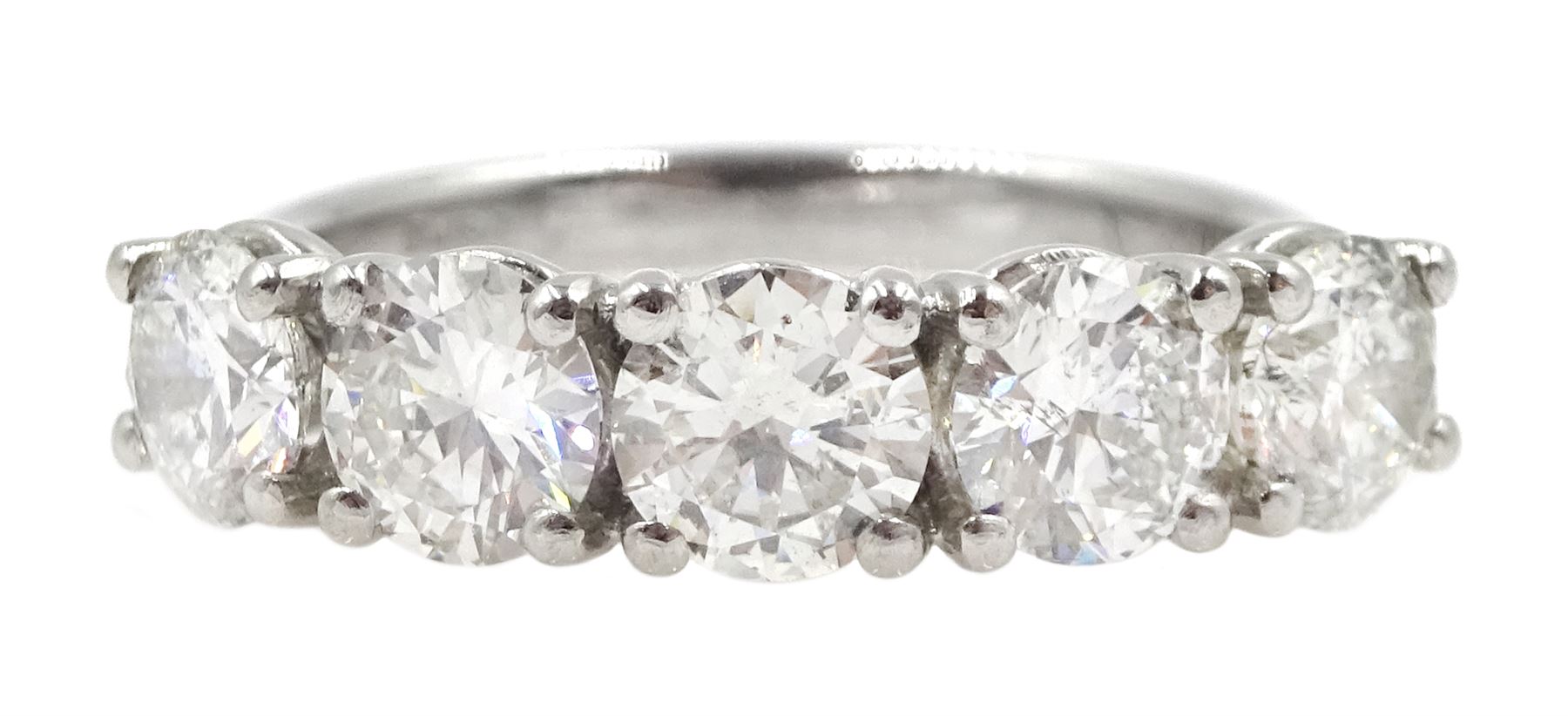 Platinum five stone round brilliant cut diamond ring hallmarked