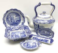 A large Spode blue and white Italian pattern novelty teapot