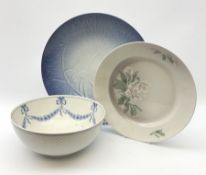 A Bing and Grondahl dish with moulded rim and blue swag decoration to the interior