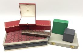 Collection of jewellery boxes including a vintage Boodle & Dunthorne bracelet box