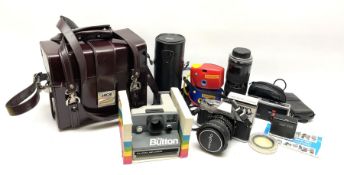 Vintage and later cameras and accessories including Minolta X-300 in carry bag