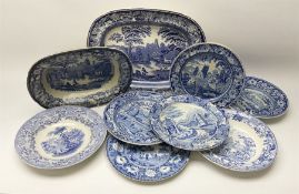 A group of assorted 19th century blue and white transfer printed pottery
