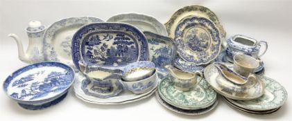 A large group of 19th century and later transfer printed pottery