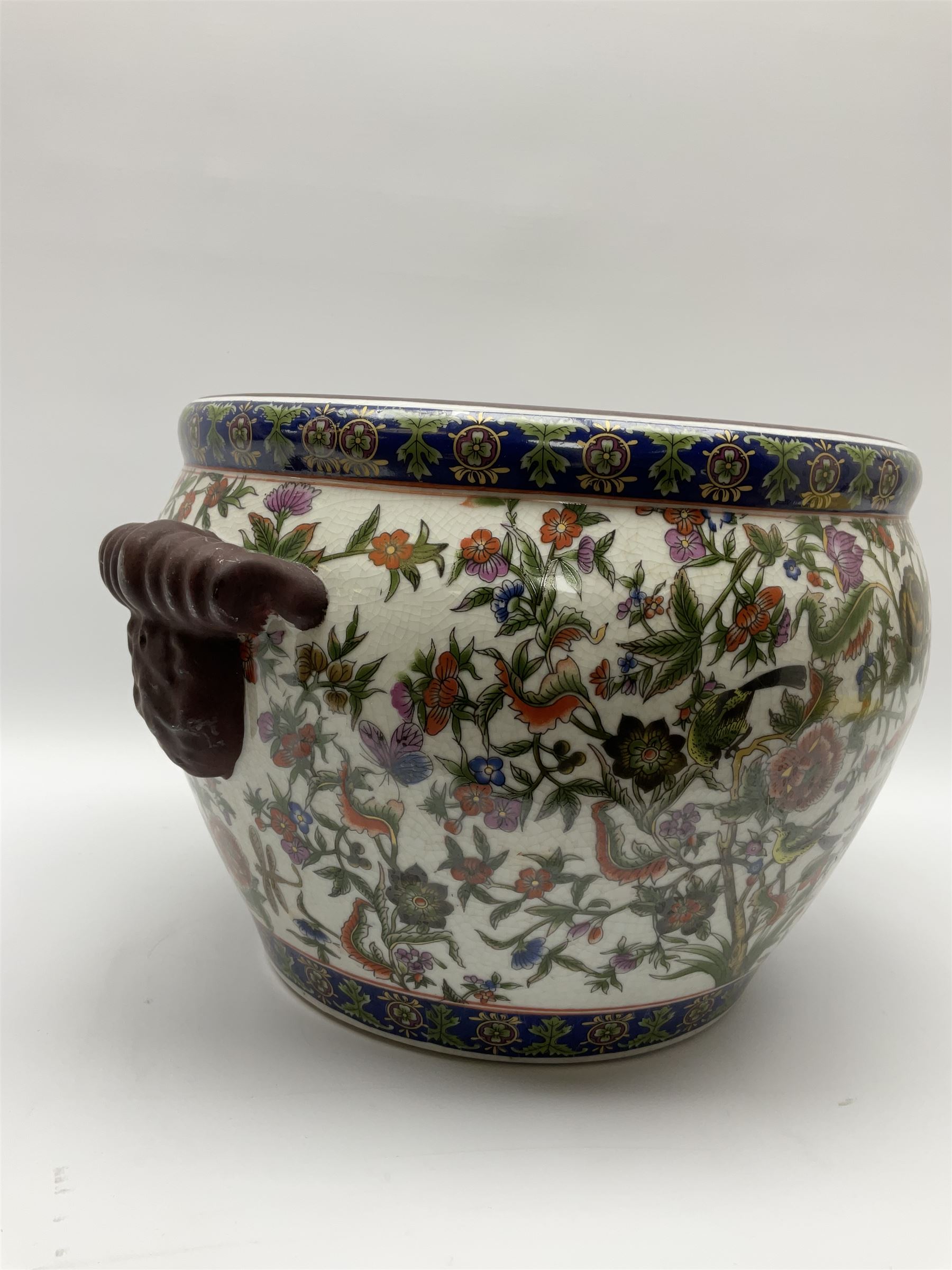 A large Oriental style jardini�re with twin lug handles - Image 2 of 6