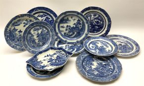A group of 19th century blue and white transfer printed pottery