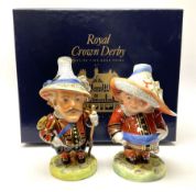 Pair of limited edition Royal Crown Derby Golden Jubilee Mansion House Dwarfs