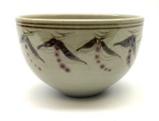 Chris Ashton studio pottery bowl with foliate boarder