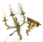 A Rococo style gilt metal three branch wall sconce wall light