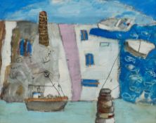 St Ives School (Late 20th century): 'Boats and Mine Stacks Cornwall'