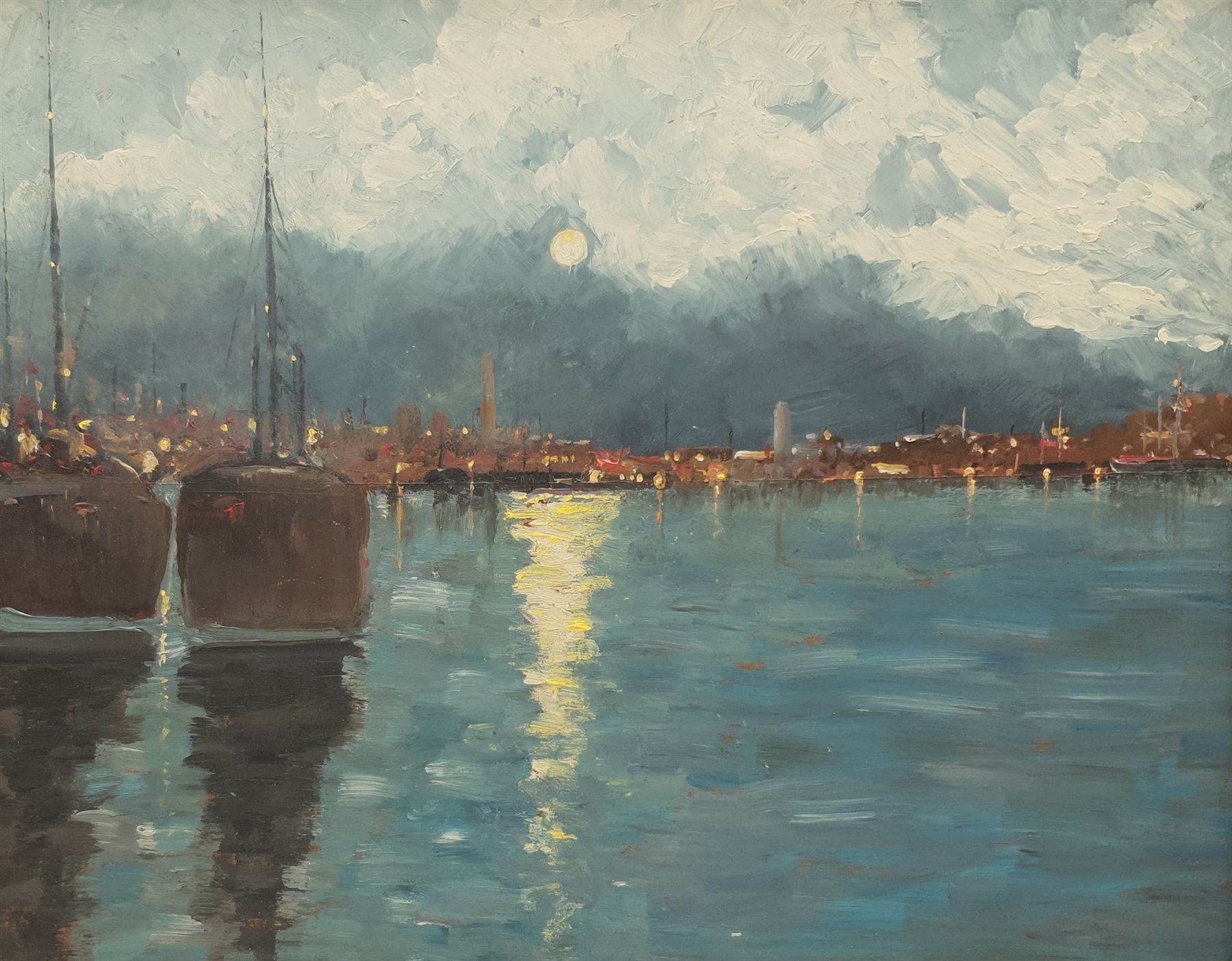 Impressionist School (20th century): Moonlit Harbour