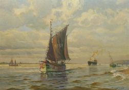 Gustav Burghardt (German 1898-1970): Shipping on the Elbe