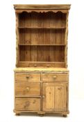 19th century and later pine chest with plate rack