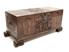 Chinese carved camphorwood chest