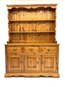 Pine farmhouse dresser with three drawers and three cupboards