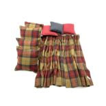 Pair red and green tartan fabric curtains