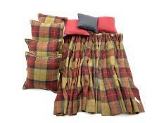 Pair red and green tartan fabric curtains