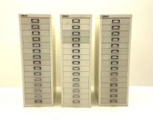 Three Bisley fifteen drawer Index cabinets