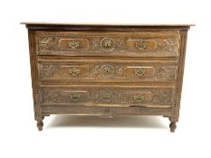 19th Century Continental carved oak three drawer chest