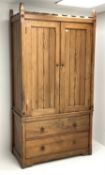 Late 19th century pitch pine wardrobe press cupboard