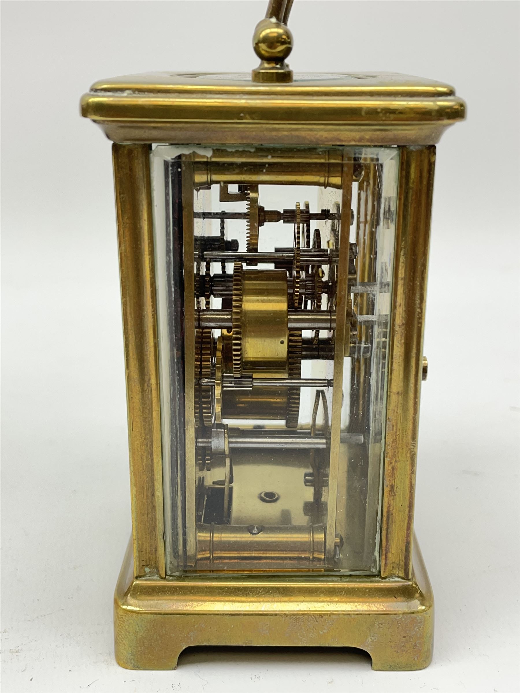 Early 20th century brass and bevel glazed carriage alarm clock - Image 3 of 4