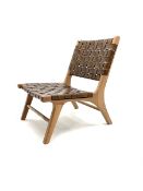 Teak lattice leather chair